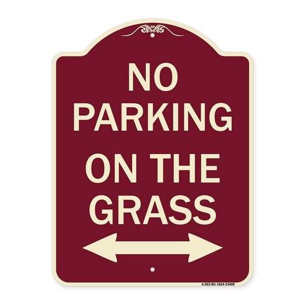 No Parking on Grass W/ Bidirectional Arrow Heavy-Gauge Aluminum Sign, 24" x 18", BU-1824-23689